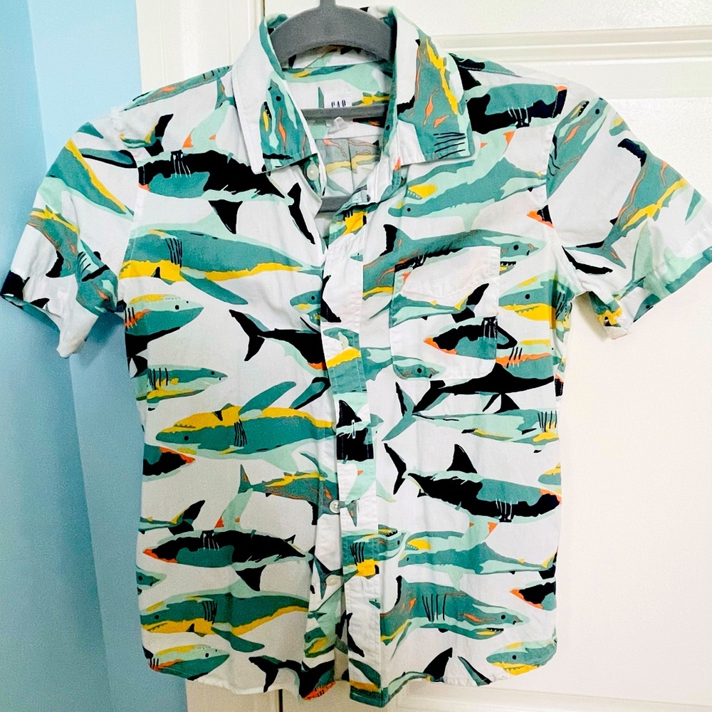 GAP- Boys Shark printed button down shirt